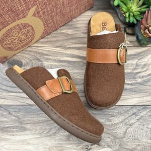 NIB Born Lia 7M Wool Leather Slip On Comfort Clogs Mules Brown